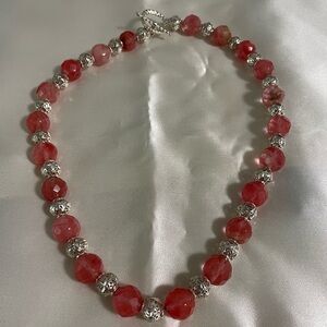 Elegant Pink and Silver Beaded Necklace